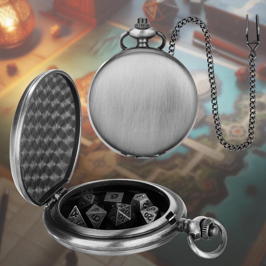 Корпус карманных часов из бронзы с двумя сторонами и игральными костями DND, толстая цепочка на талию - выпуск 2024 г.