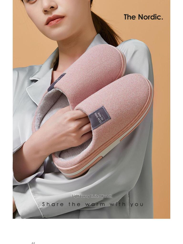 Мужские домашние хлопковые тапочки на толстой подошве с нескользящим покрытием - Осень/Зима 2025 Теплый плюшевый дизайн