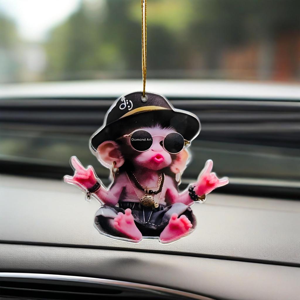 Acrylic Flat 2D Hooded Monkey Car Pendant Is for Holiday, Valentine's Day and Christmas Decorations, and Is a Gift for Couples, Homes and Accessories