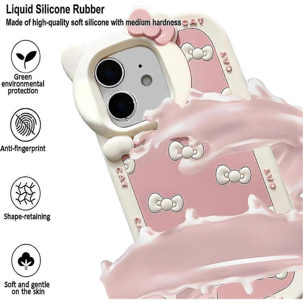 Cute Case for iPhone 16 Pro Max 6.9'', Pink Kawaii Funny 3D Bow Cartoon Silicone Cat Phone case, Soft Shockproof Classic Protective Cover for Women Gi