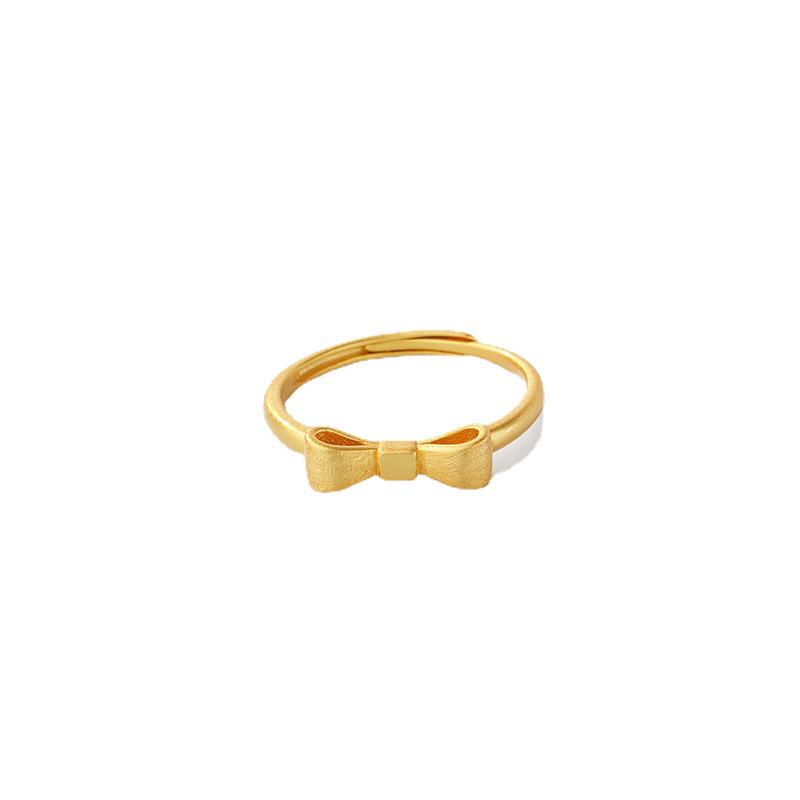 S925 Sterling Silver Gold Bow Ring for Women - Japanese & Korean Style, Sweet, Brushed Design, Elegant & Simple Jewelry