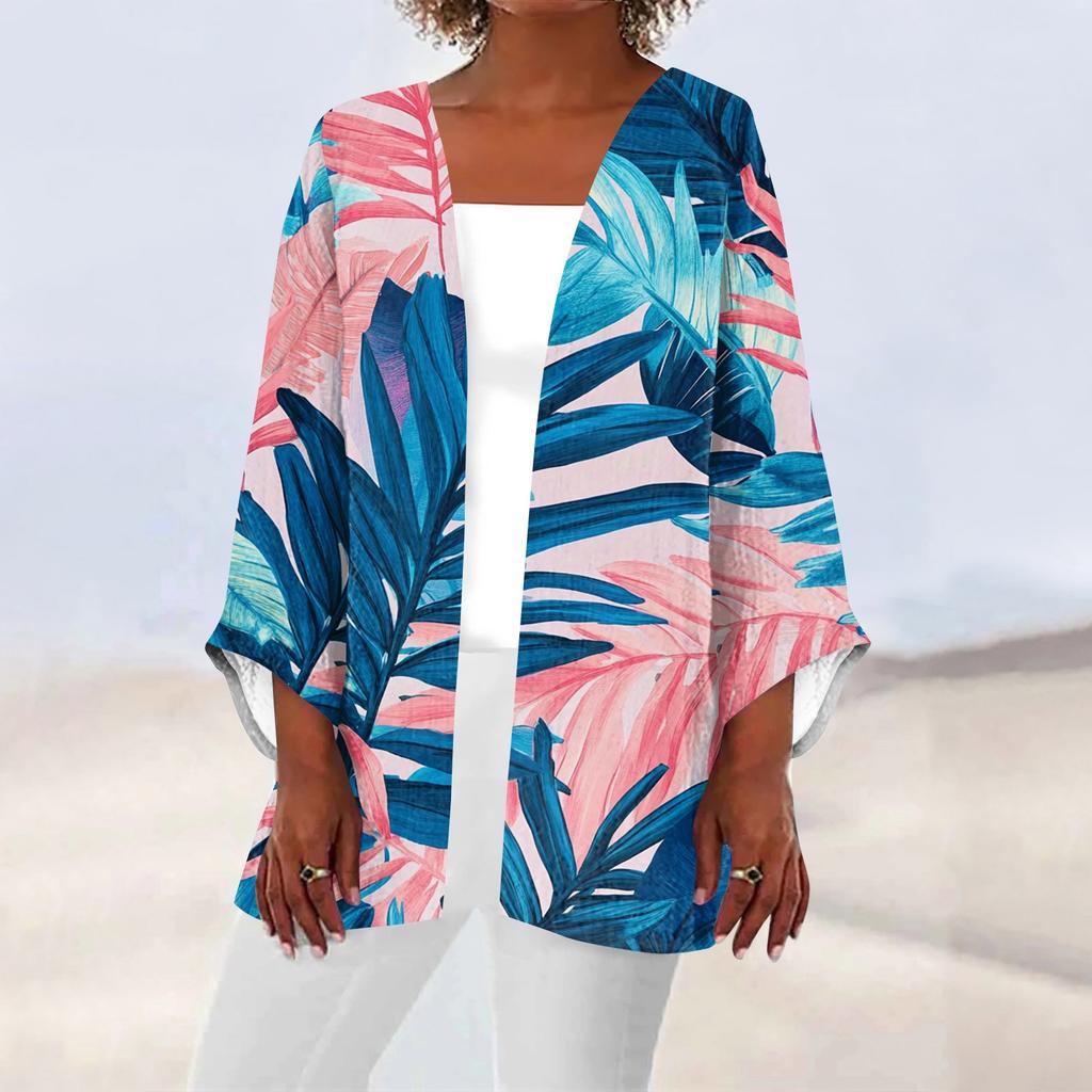 Women's Casual And Fashionable Printed Lightweight Mid Length Jacket Cardigan Cardigan
