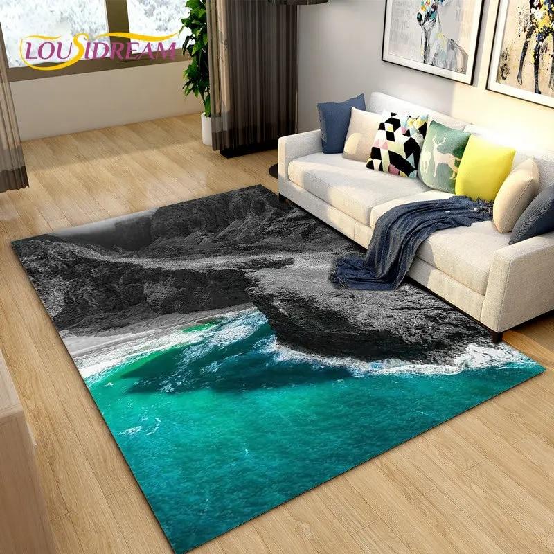 3D коврик с океаном, морской водой, пляжем, водным пейзажем, коврик для гостиной, спальни, дивана, коврик для двери, детский нескользящий напольный коврик
