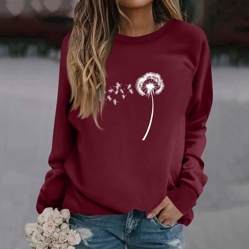 Женская модная повседневная толстовка с длинным рукавом и круглым вырезом с принтом