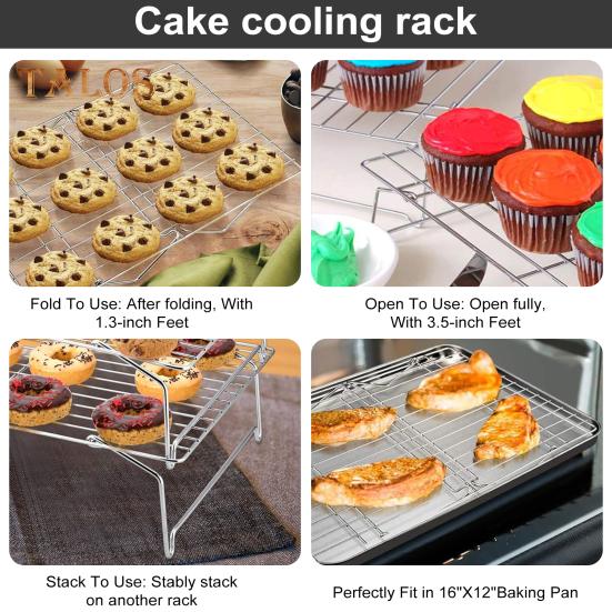 Стойка для охлаждения тортов из нержавеющей стали, штабелируемые решетки для выпечки, готовки, складная, прочная, экономящая место стойка для выпечки