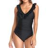 Women's Fashion Sexy Camisole Bikini Sexy Dark V Solid Ruffled Belly Covering One-Piece Swimsuit