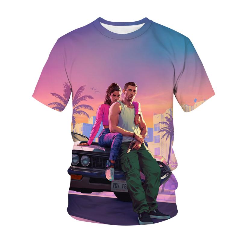 Футболка GTA 6 Игровая 3D-печать Уличная одежда Мужская и женская Повседневная модная футболка Дышащая и удобная Верхняя одежда
