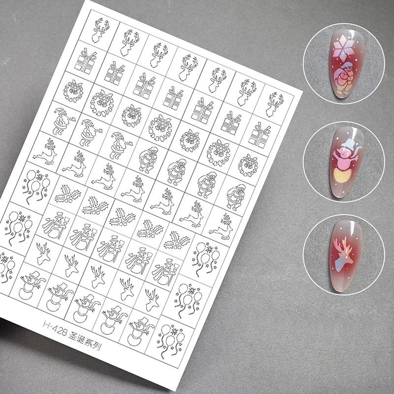 Airbrush Stencil For Nails Winter Snowflake Snow Tree Christmas Decors Hollow Nail Stickers Airbrush French Manicure Tips