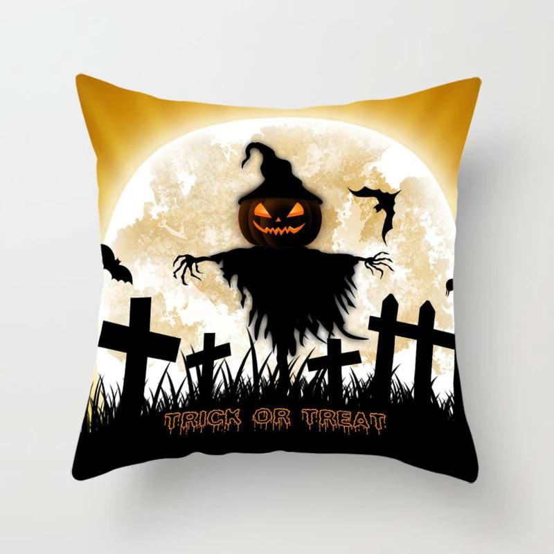 Halloween Horror Pumpkin Bat Print Pattern Cushion Cover Home Living Room Sofa Decoration Polyester Zipper Pillow