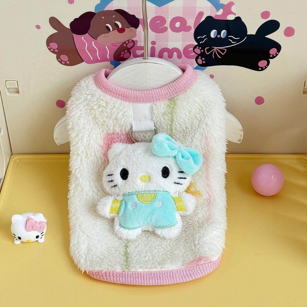 Pet autumn and winter vest fleece warm cute kitten cartoon three-dimensional doll small puppy dog cold proof