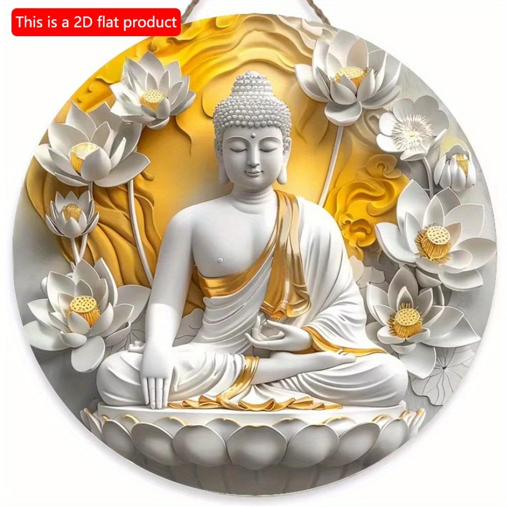 1pc 2d Flat Buddha Art Sign - Round Wooden Sign - 20cm Suitable for Home Living Room, Restaurant, Office, Garage, Bar, Coffee Shop Decoration, Gift