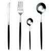 Корейский набор столовых приборов королевского черного цвета из 4 предметов, обеденный нож, набор чайных ложек, вилок, столовое серебро из нержавеющей стали 18/10, западная золотая посуда