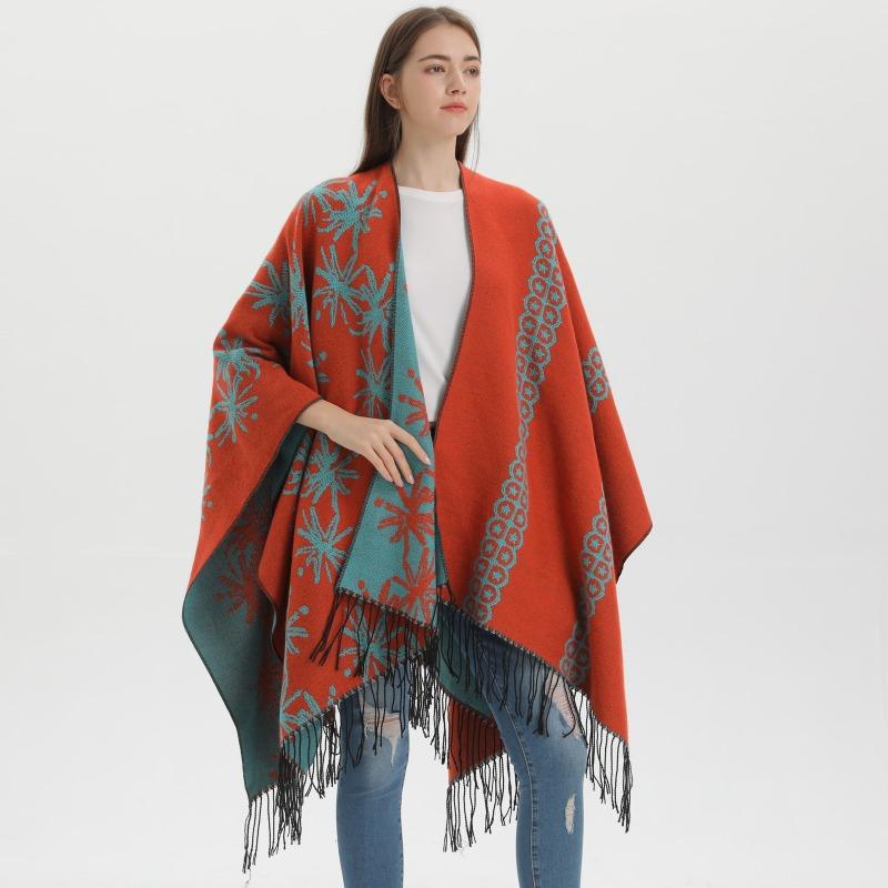 Autumn and Winter Women's Shawl Double-sided Fringed Enlarged and Thickened Split-ended Cape Fashionable Warm Knitted Scarf