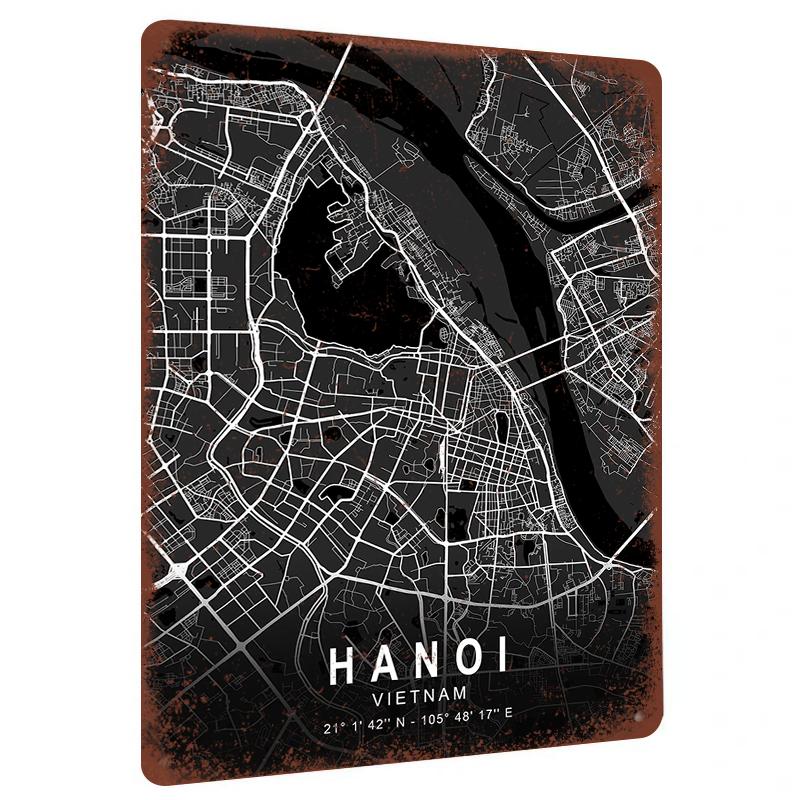 Hanoi Vietnam City Map Metal Wall Art Modern Home Decor Minimalist Urban Street Print