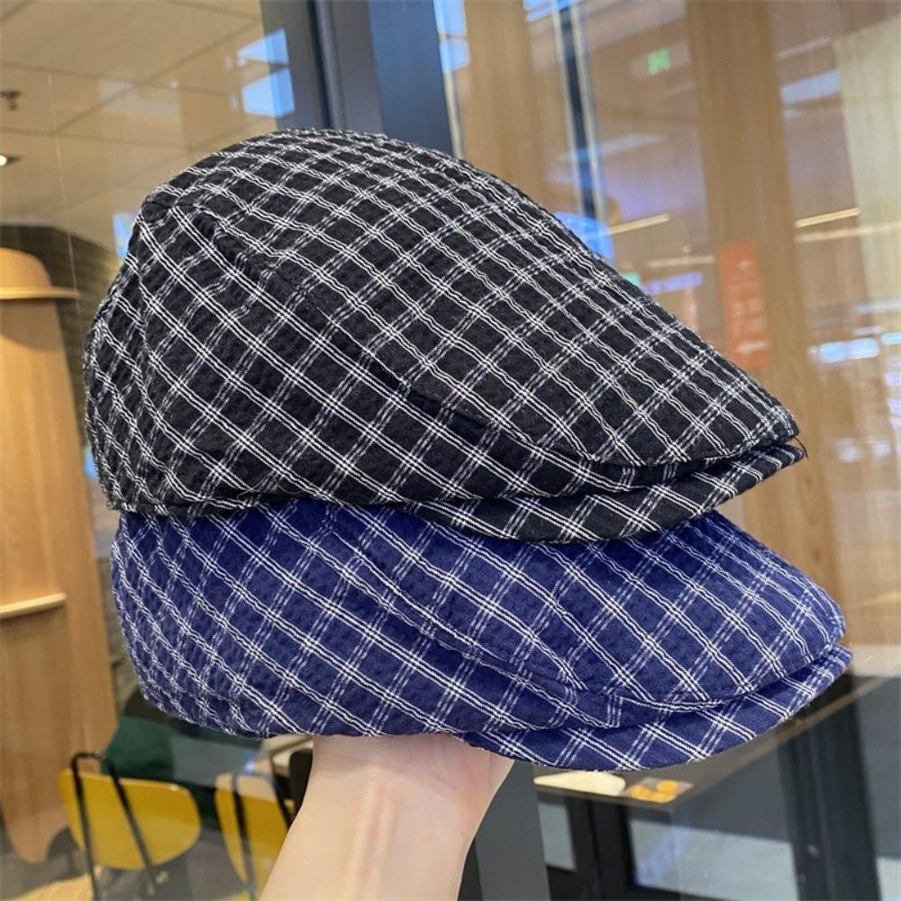 Korean Style Plaid Berets Forward Cap Painter Hat Vintage Newsboy Caps  Girl