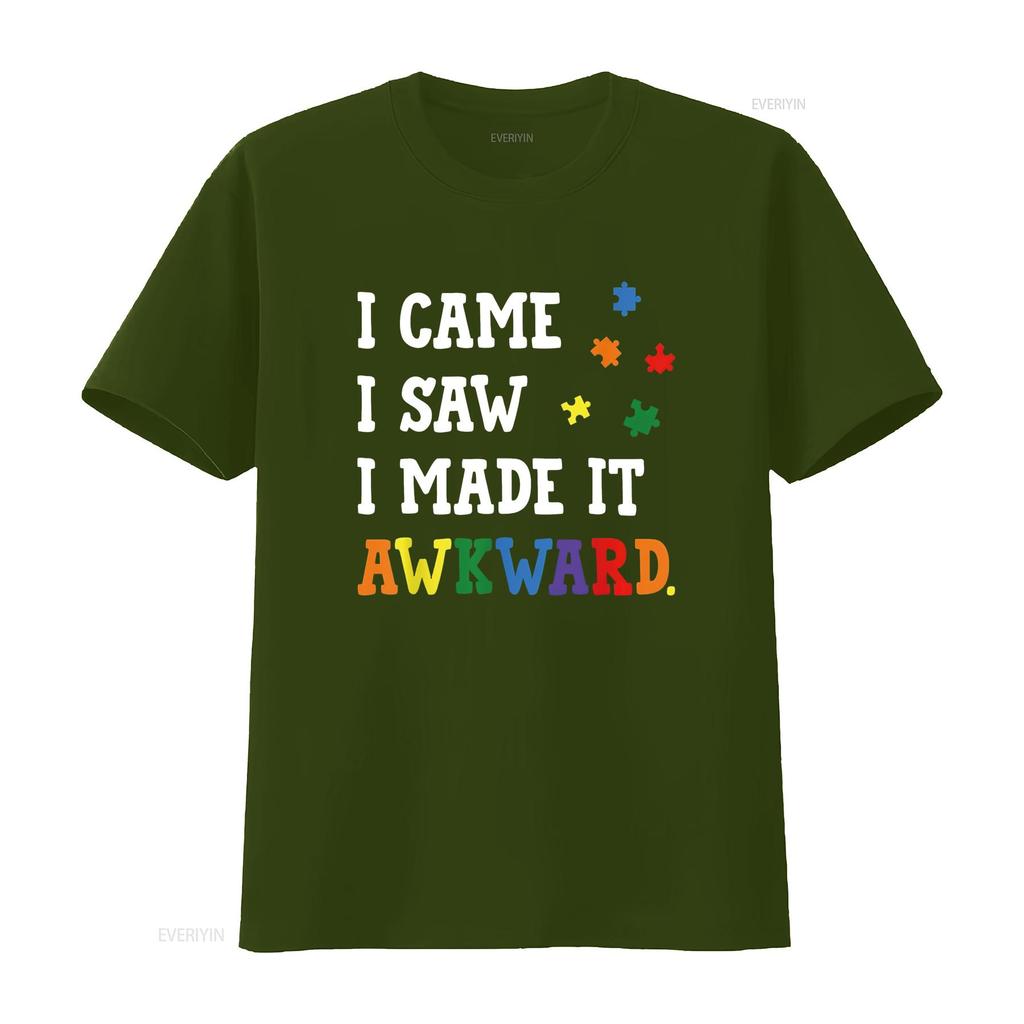 Mens I came saw made it Awkward Autism Awareness Puzzle T Shirt Black 4X Large vintage Washed graphic homme fashion Soft