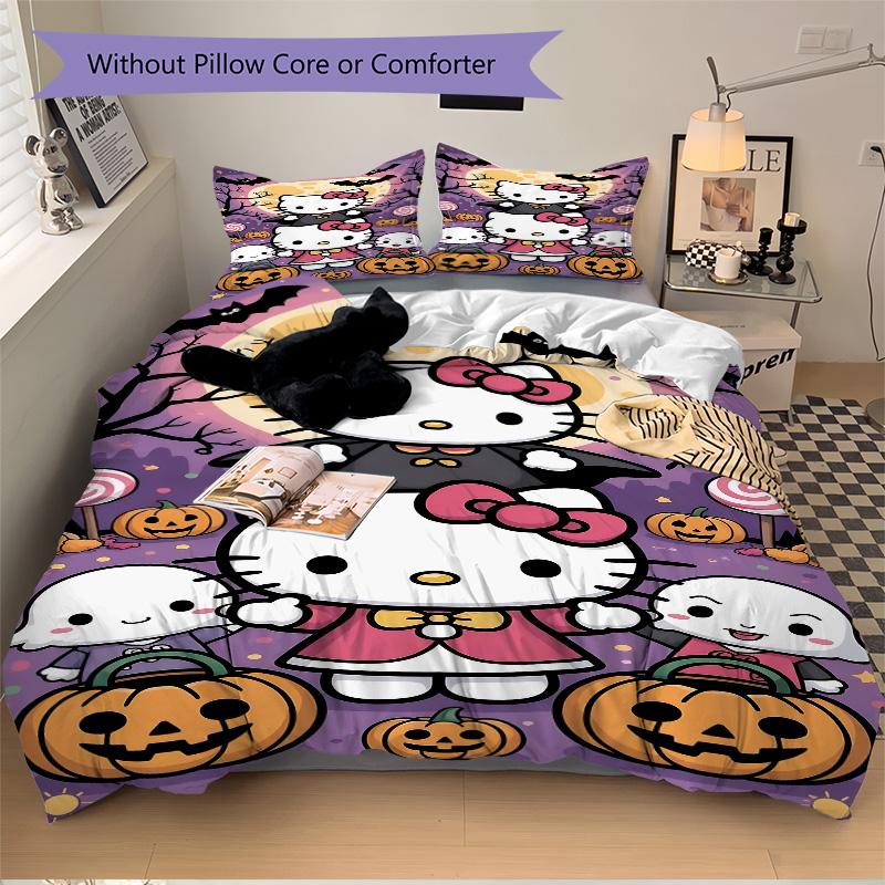 Hello Kitty Halloween Night Print 3Pcs Bedding Setduvet Cover With 2 Bedropillowcase Home Birthday Gift