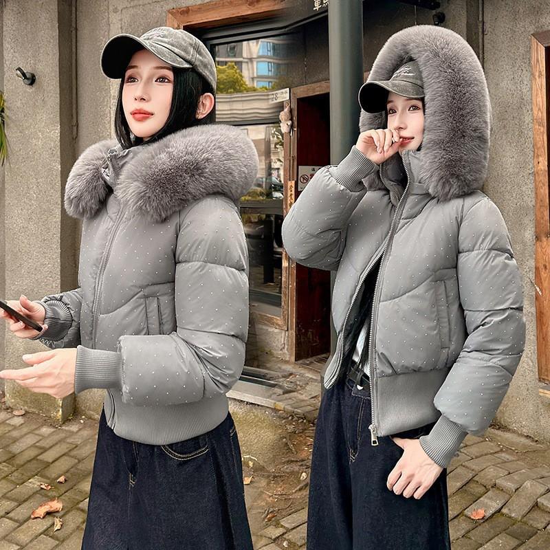 Womens Winter Hooded Puffer Jacket With Faux Fur Trim Thick Warm Short Coat Cold Weather