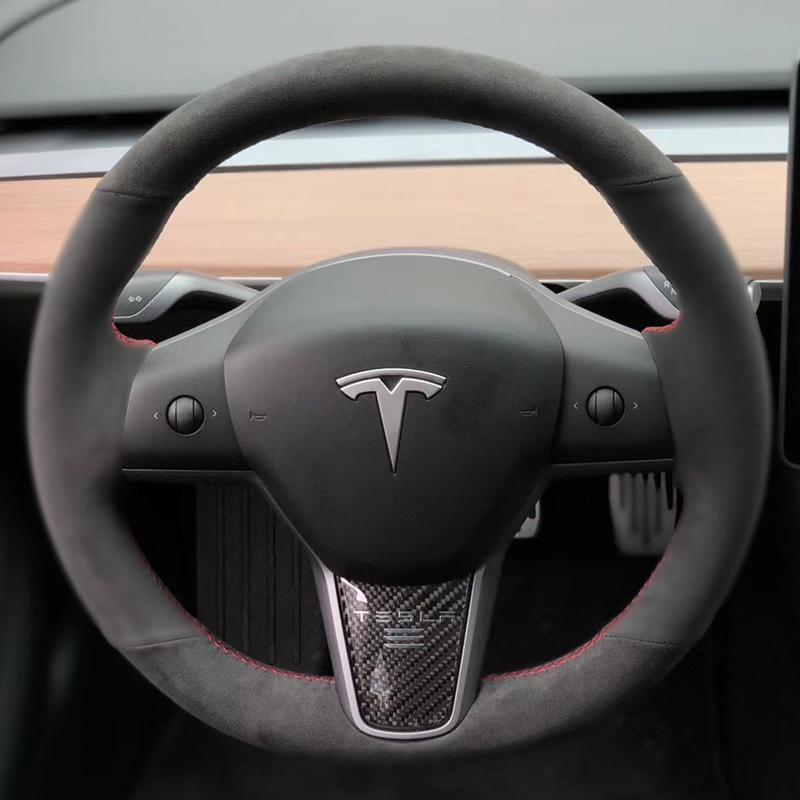 Для Tesla modelS model X Model 3 DIY кожаный замшевый чехол на руль, чехол на колесо автомобиля, интерьер
