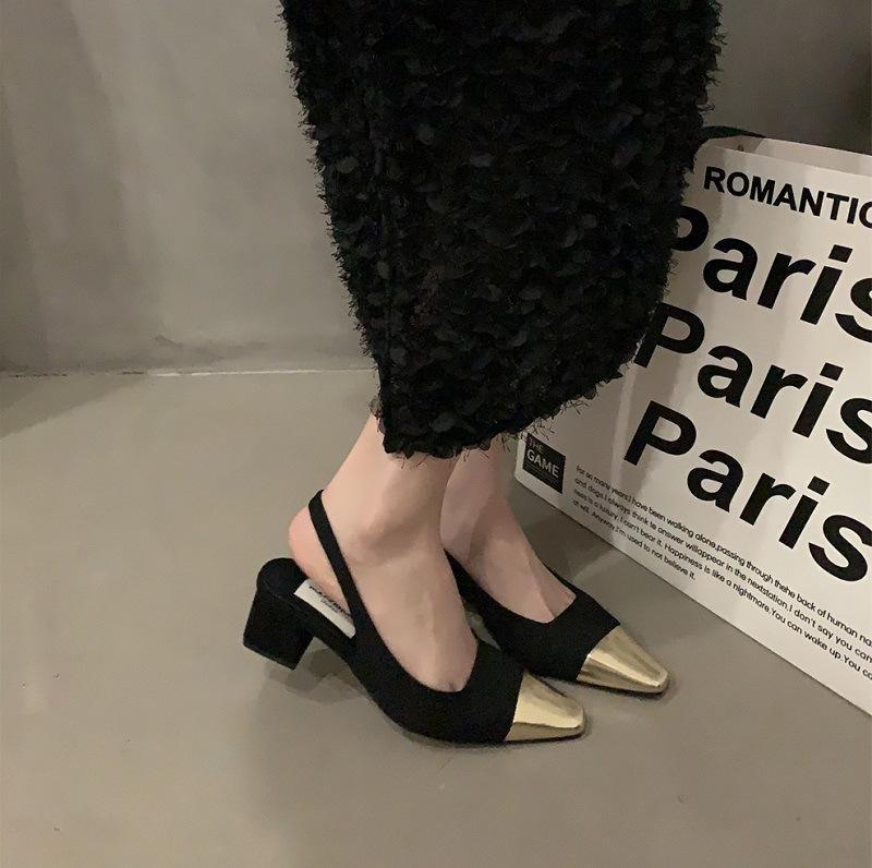 Французский маленький ароматный стиль, сочетание цветов, легкий вырез, толстый каблук, одинарные туфли женские, 2025 весна, новая модная сумка, открытый носок, высокий каблук, сандалии