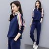 Women Patchwork Stand-Collar Sweatsuits Casual Long Sleeve Pullover Jacket Pant Two-Piece Tracksuit