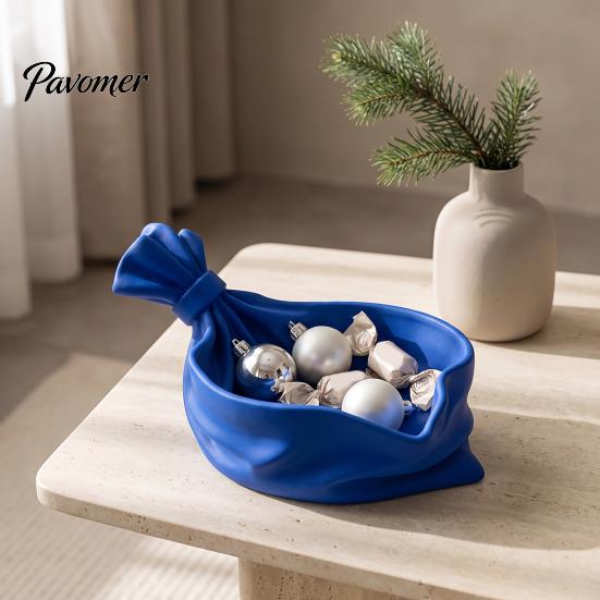 Creative Gift for Christmas 3D Printed Bag Shaped Storage Tray, Pleated Catchall Bowl Candy, Festival Desktop Ornament Festive Table Centerpiece