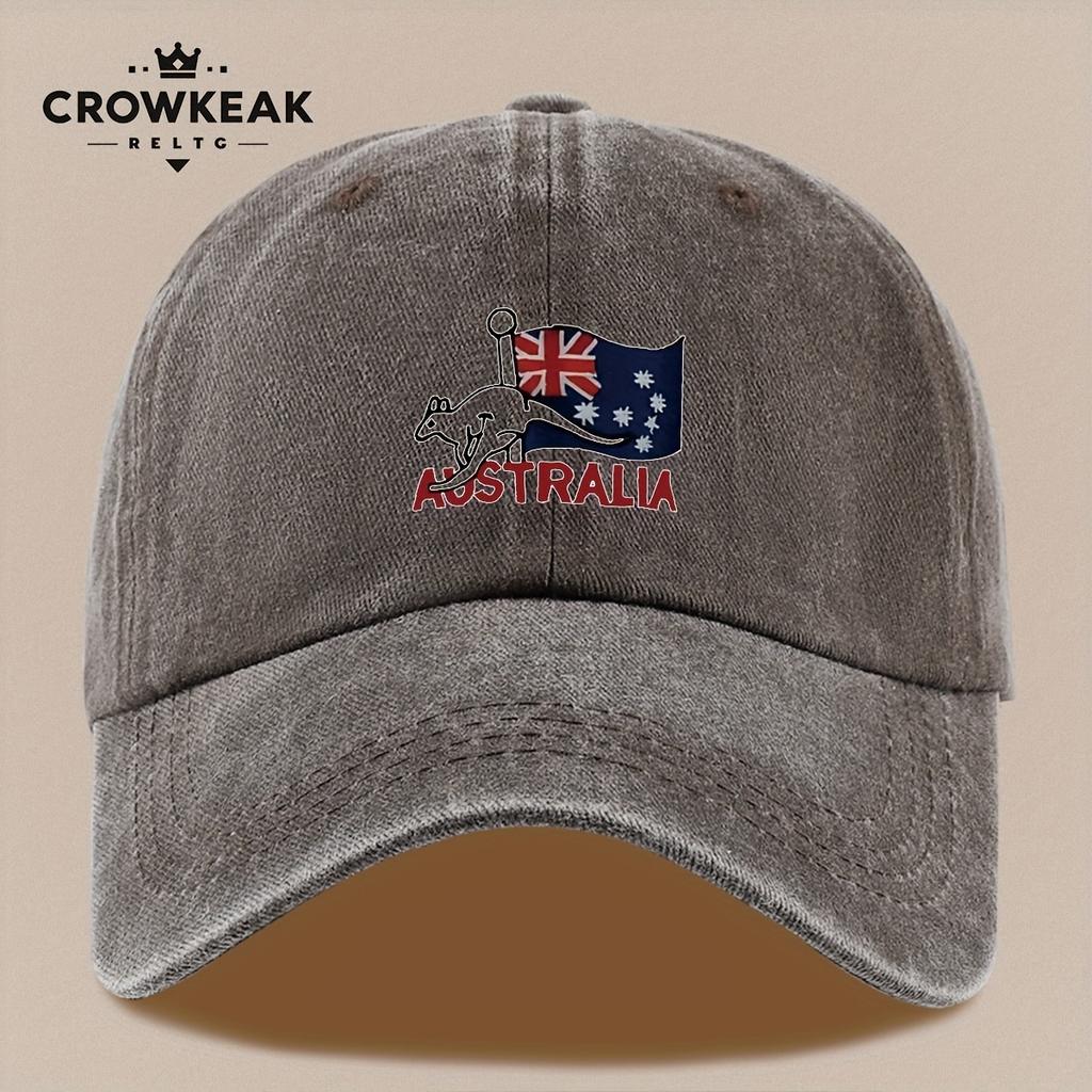 pc Australia Kangaroo Flag Baseball Cap  Vintage Distressed Trucker Hat Adjustable Snapback Closure Lightweight Breathable U