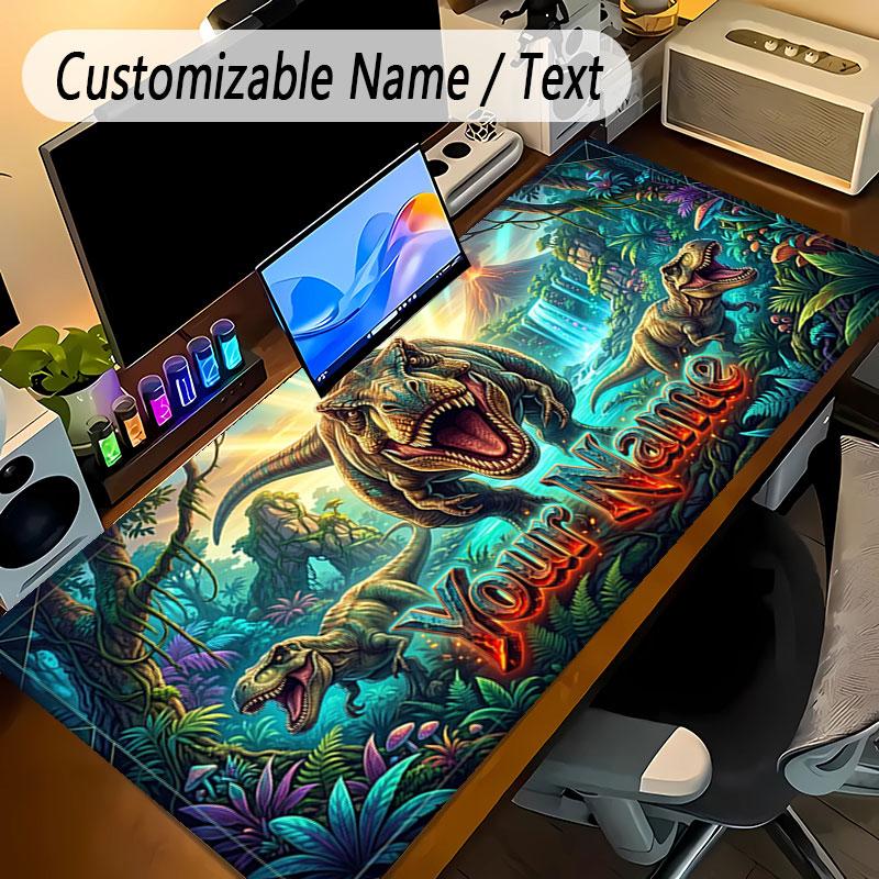 Dinosaur Theme Personalized Mouse Pad Custom Name Text Non Slip Desk Pad For Laptop Office Desktop
