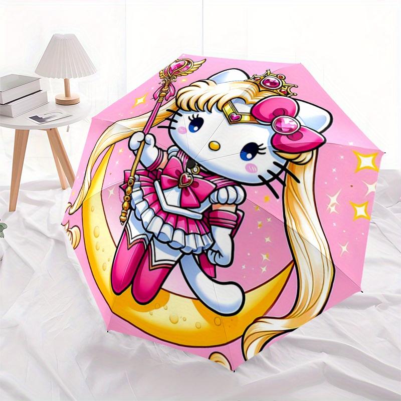 1pc Sailor Moon Hello Kitty Pattern Beautiful Looking Automatic Folding Umbrella, 3 Folding, 8 Pole Frame Design, Durable and Suitable for Travel and