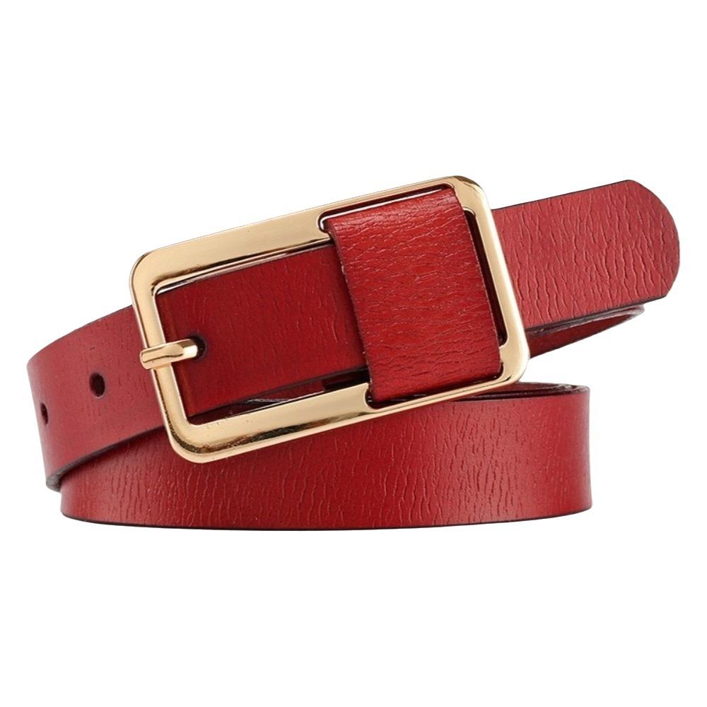 Metal Buckle Genuine Leather Belt Solid Color Women Waistband Adjustable Thin Waist Belt Students
