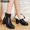 Soft Leather Women Ankle Boots High Heels Large Size Zipper Shoes Female Casual Warm Wool Winter Black Boots