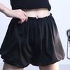 Mid-rise Elastic Waistband Solid Color Safety Shorts Ruffle Trim Seamless Women