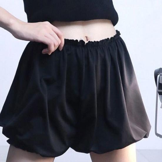 Mid-rise Elastic Waistband Solid Color Safety Shorts Ruffle Trim Seamless Women