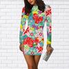 Long Sleeve Bodycon 3D Green Hollow Flower Print Dress Women Mini Dresses Autumn Skinny Stretchy Party Vestidos