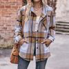 Женская модная клетчатая рубашка с длинным рукавом на пуговицах, с капюшоном, карманом и кулиской, повседневная куртка-рубашка