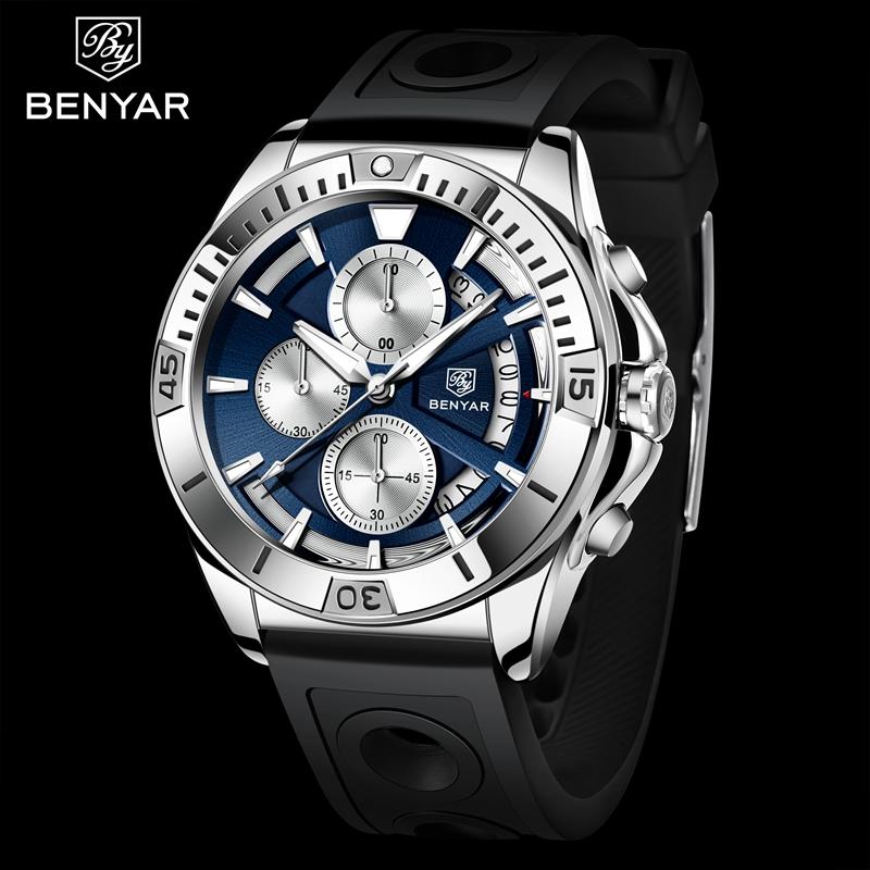 BENYAR Watches Mens Top Brand Luxury Clock Casual Phase Men Watch Sport Waterproof Quartz Chronograph