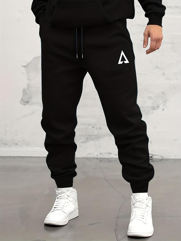 Trendy Pattern Print Drawstring Sweatpants Loose Fit Pants Men's Casual Slightly Stretch Joggers for Spring Autumn Jogging