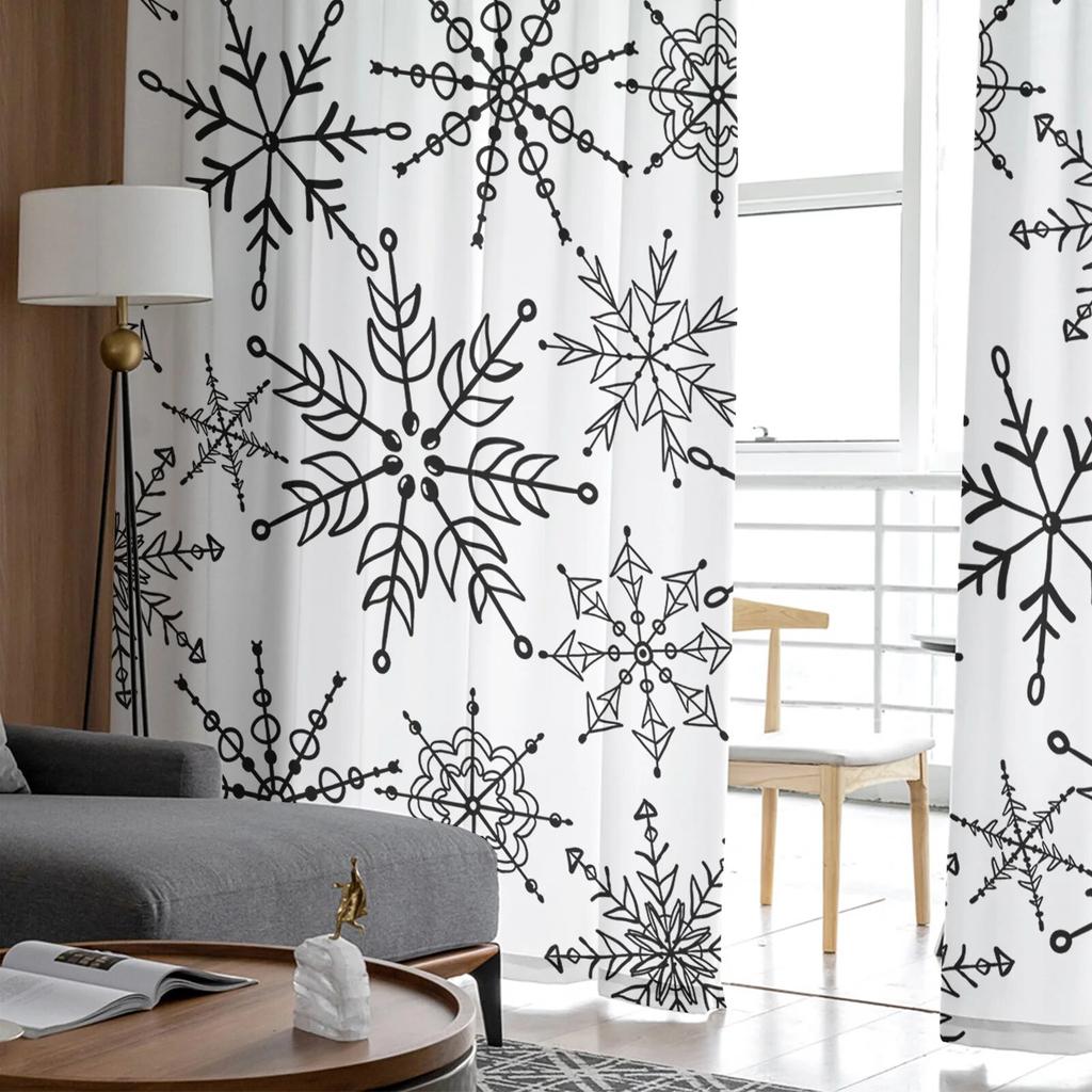 Hand Drawn Snowflake Tulle Curtains Living Room Kitchen Chiffon Curtain Bedroom Balcony Sheer Curtain Fashion Home Decor