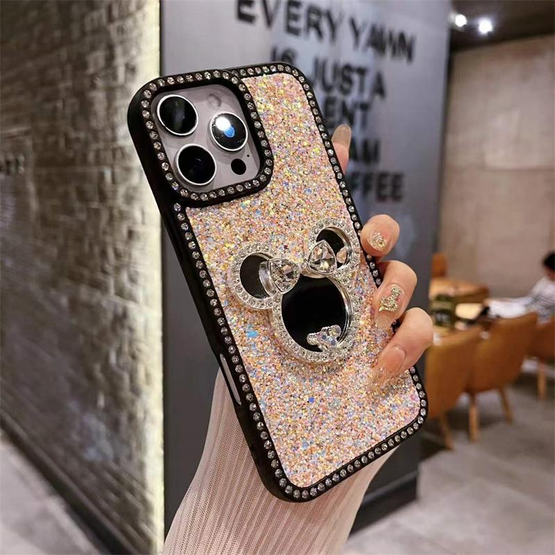 Роскошный зеркальный кожаный чехол с бриллиантовым блеском для iPhone 16 15 14 13 12 11 Pro Max, противоударный чехол