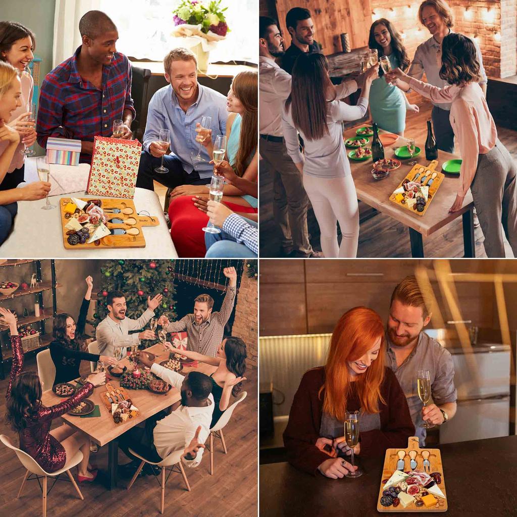 BlauKe® Бамбуковая доска для сыра и набор ножей 32x20см – Разделочная доска, сервировочное блюдо, доска для закусок, магнитные ножи для сыра