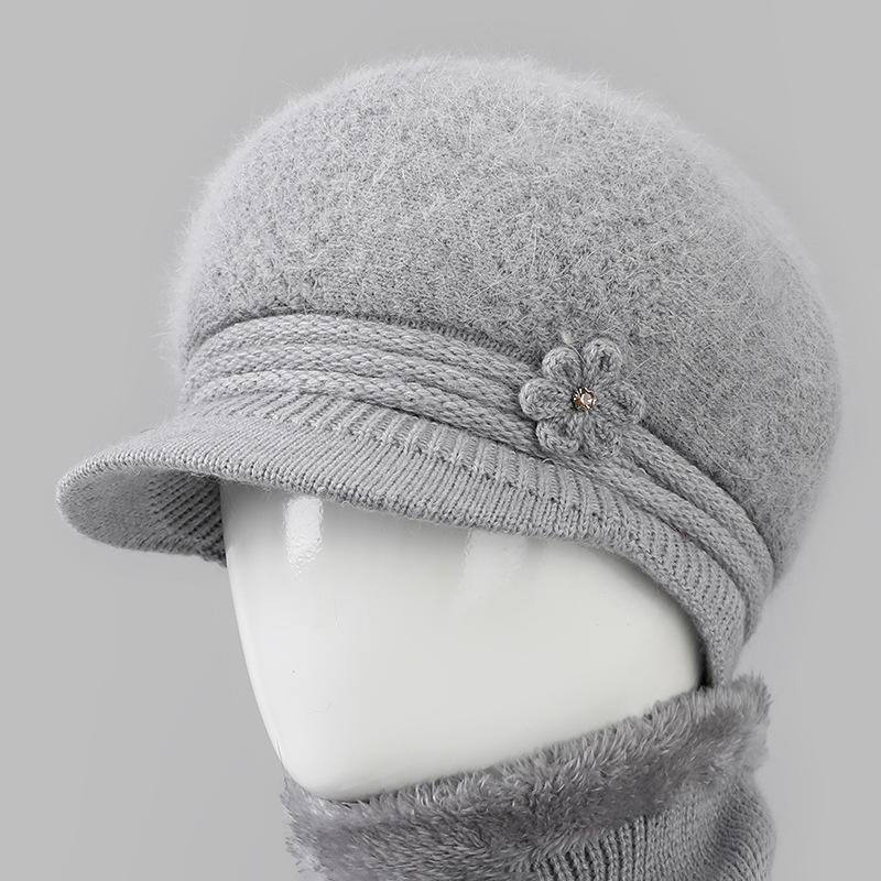 Wool hat women's autumn and winter velvet warm in the elderly rabbit hair mother hat ear protection cold foreign gas knitted hat
