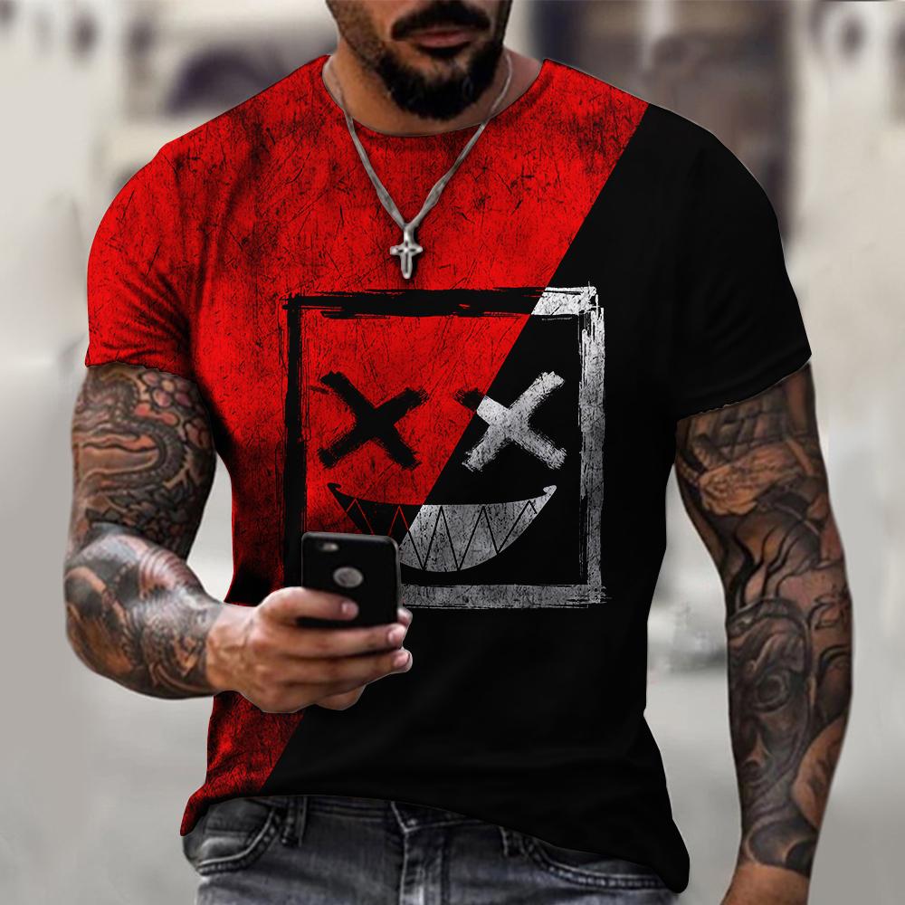 Funny XOXO Smiling Face Graphic 3D Printed Men's T-shirts Street Fashion Casual Sports Shirt Male O-Neck Oversized T-Shirt Tops