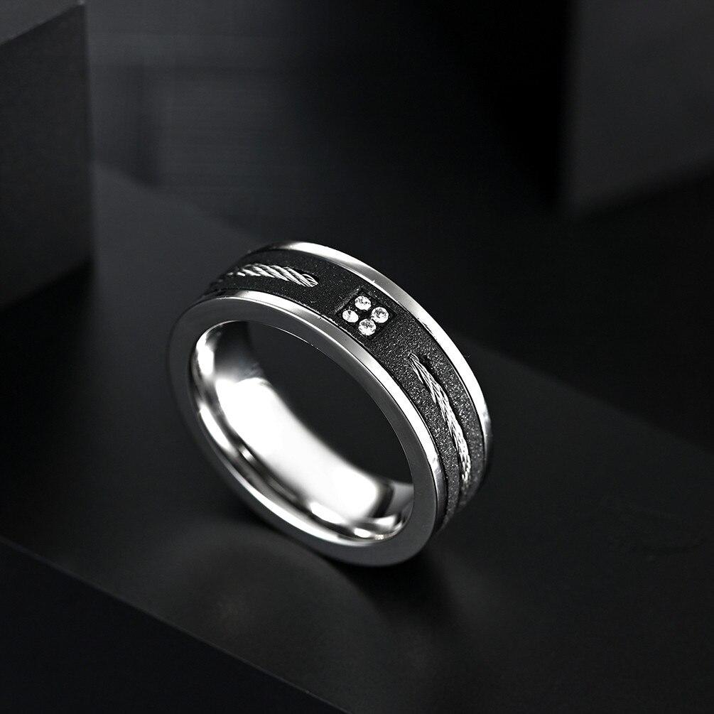 Кольцо Cable Jewelry из матовой нержавеющей стали с черной инкрустацией из проволочного каната для мужчин 8 мм