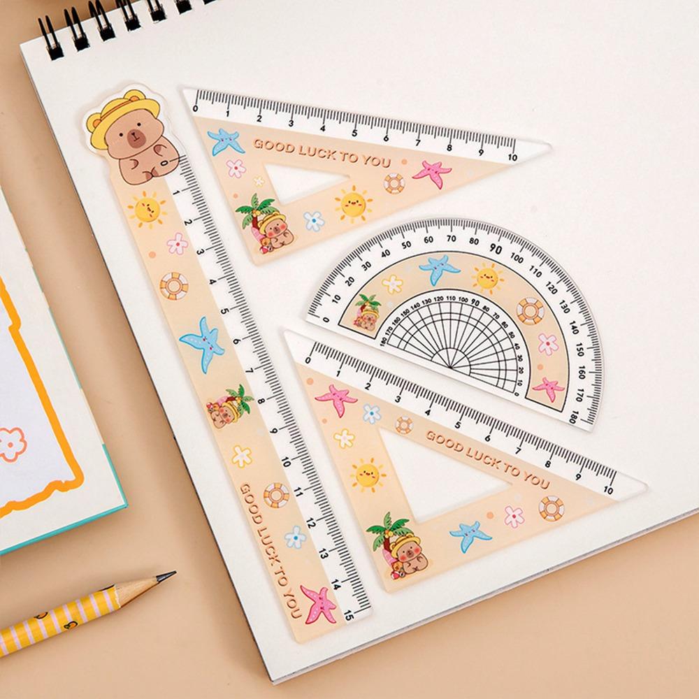 4pcs/set Office Supplies Soft Ruler Set Drawing Tools Straight Ruler Capybara Set of Rulers
