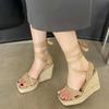 Fashion Hemp Rope Wedge Heel Sandals, Women'S Summer Roman Platform Waterproof Platform Soft Leather High Heels, 2025 Women'S Shoes