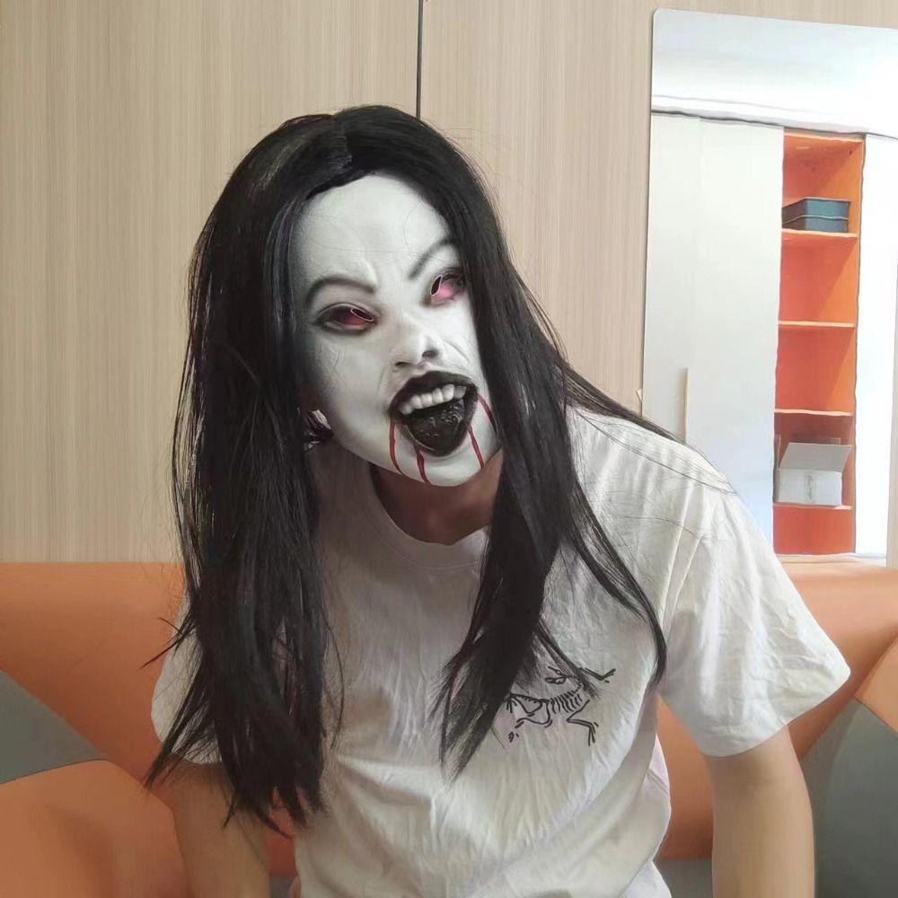 Latex Mask Halloween Decoration Long Hair Party Cosplay Costume Creepier Headgear Ghost House