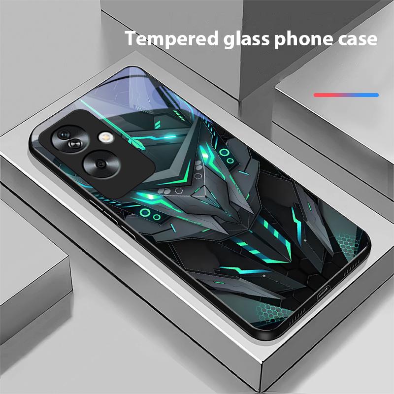 Креативный Мех Для Oppo A79 5G 58 78 74 60 4G Reno 11F Realme GT 6 11 Note 50 10 C55 X2 Закаленное Стекло Черный Чехол для Телефона