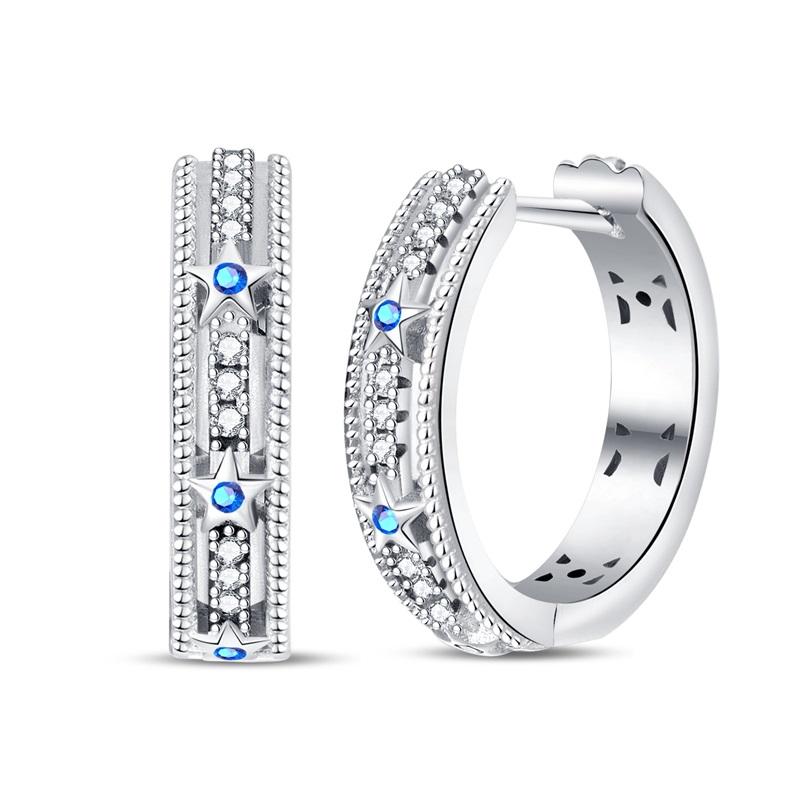 Серьги-кольца из серебра 925 пробы с синим цирконом, ловцом снов, пером, звездой, луной, милым когтем для женщин, тонкие ювелирные изделия в подарок на день рождения