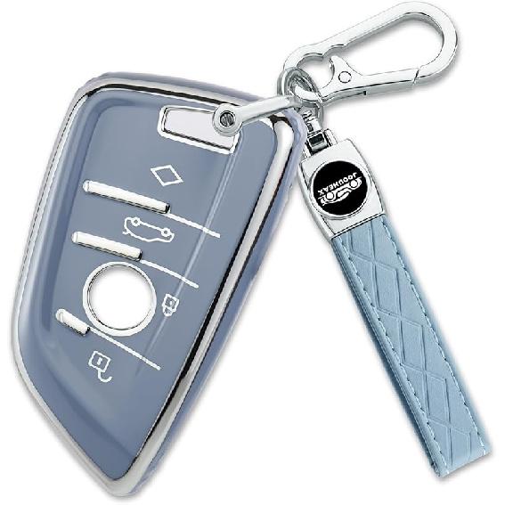 Soft TPU for BMW Key Fob Cover with Leather Keychain for X1 X3 X4 X5 X6 X7 M5 M6 1 2 3 4 5 6 7 Series GT3 GT5 GT6 Key Case Accessories, Gold