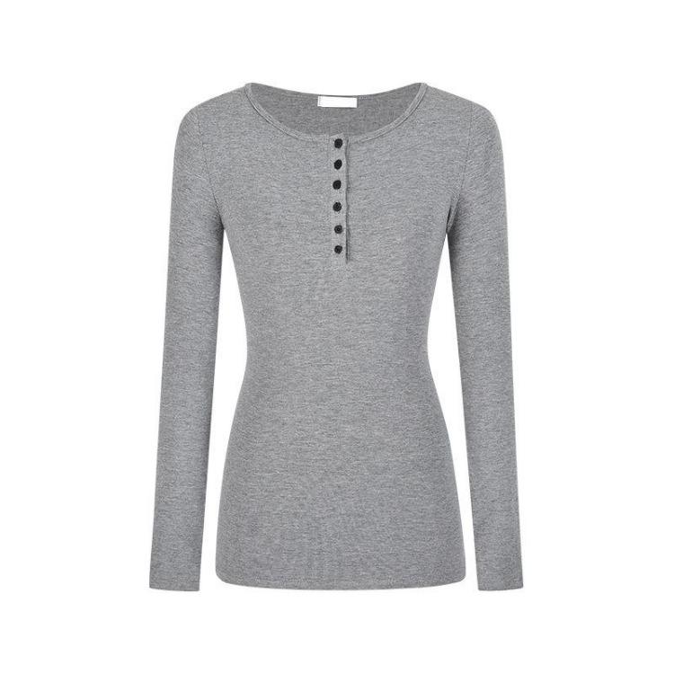 Women's Slim Fit Button Down Long Sleeve Shirt Early Autumn Simple Top Student Shoulder Inner Wear Bottoming Blouse